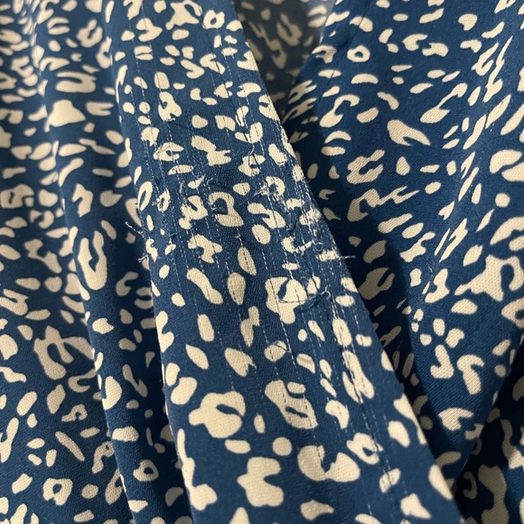 Blue and White Allover Print Surplice Front Belted Dress - Picture 2 of 5